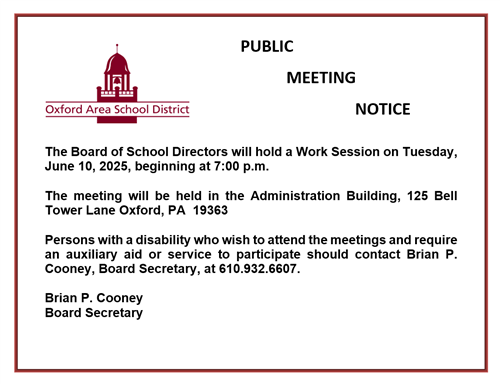 PUBLIC MEETING NOTICE - Work Session